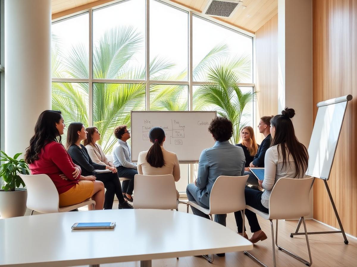 Team calibration session in a naturally lit campus training room
